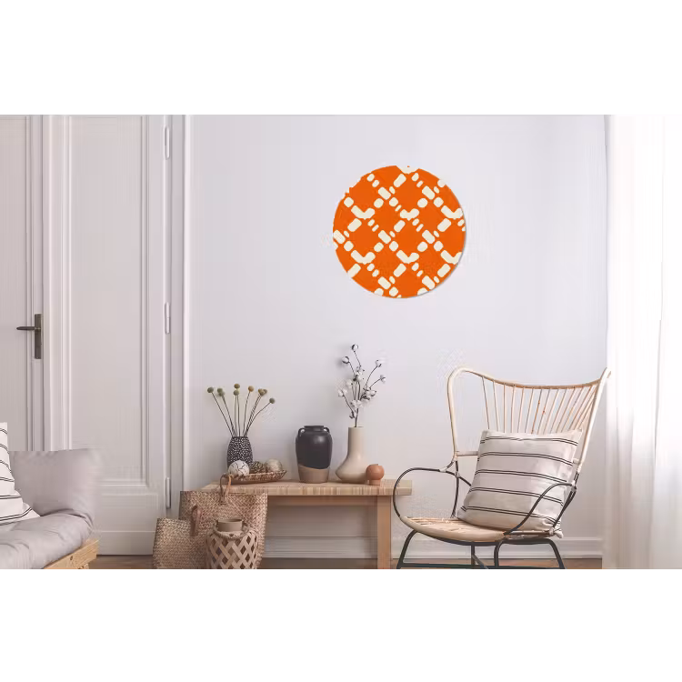 Oranje - Ruitpatroon - Wit Wandcirkel aluminium klein 190 -woonkamer