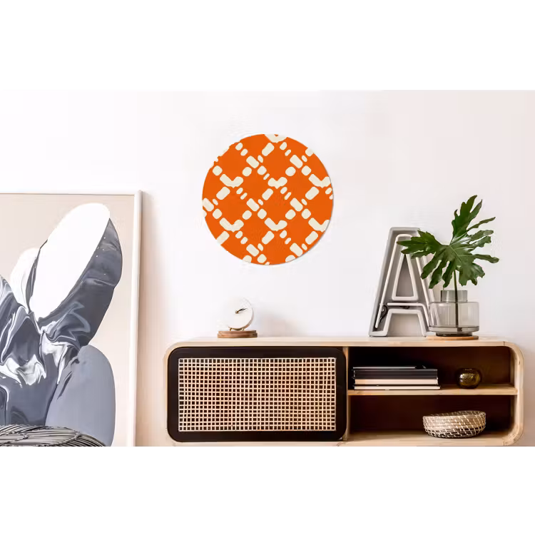 Oranje - Ruitpatroon - Wit Wandcirkel aluminium klein 190 -kantoor