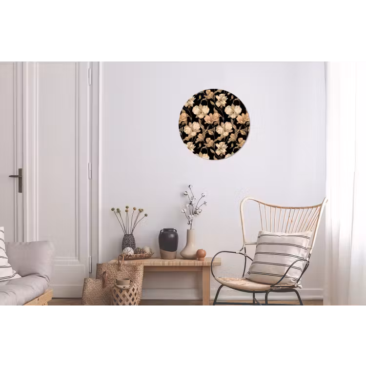 Orchideeën - Lijntekening - Patroon - Beige - Zwart Wandcirkel aluminium klein 190 -woonkamer