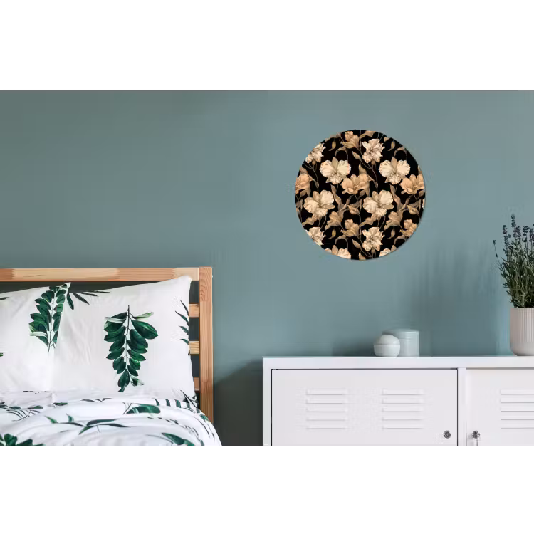 Orchideeën - Lijntekening - Patroon - Beige - Zwart Wandcirkel aluminium klein 190 -slaapkamer