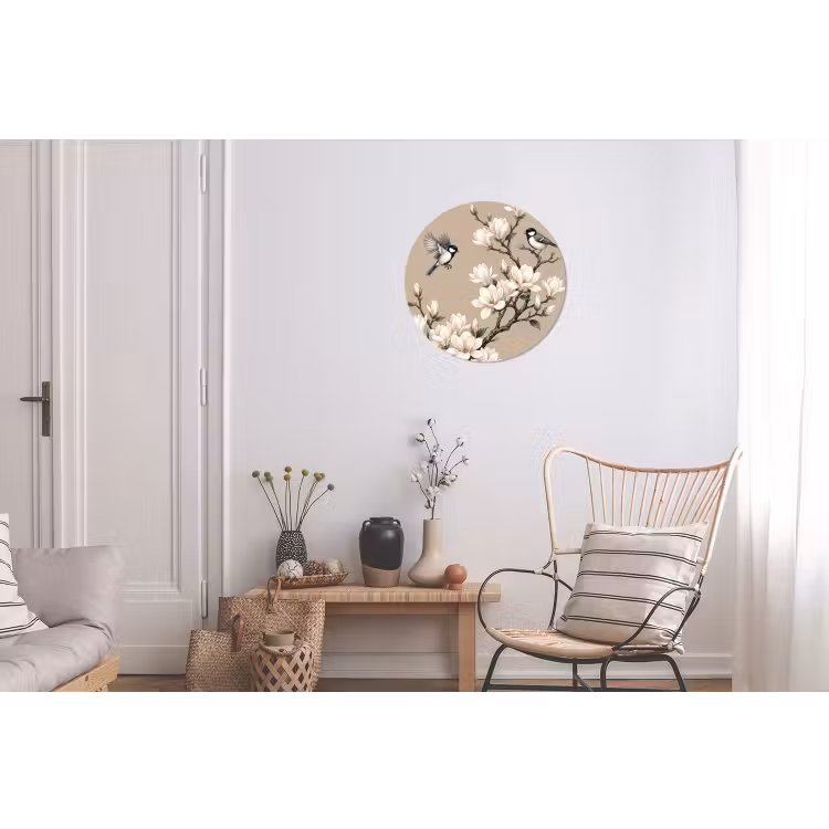 Oosters - Vogels - Beige Wandcirkel aluminium klein -woonkamer