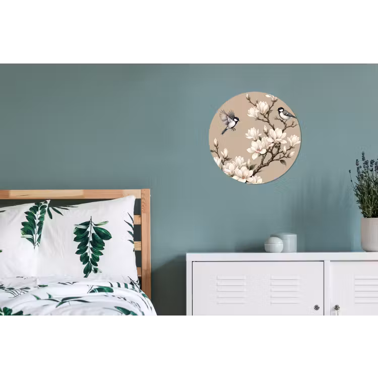 Oosters - Vogels - Beige Wandcirkel aluminium klein -slaapkamer