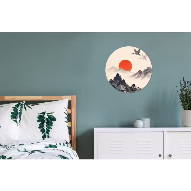 Oosters - Kraanvogels - Landschap Wandcirkel aluminium klein -slaapkamer
