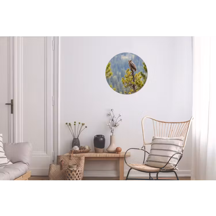 Uil - Oehoe - Bomen - Natuur Wandcirkel aluminium klein -woonkamer
