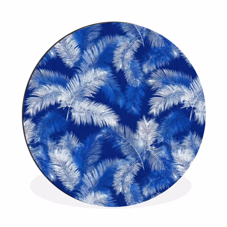 Palmblad - Patroon - Blauw Wandcirkel aluminium klein 190 -3d