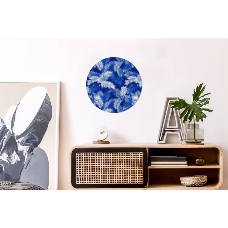 Palmblad - Patroon - Blauw Wandcirkel aluminium klein 190 -kantoor