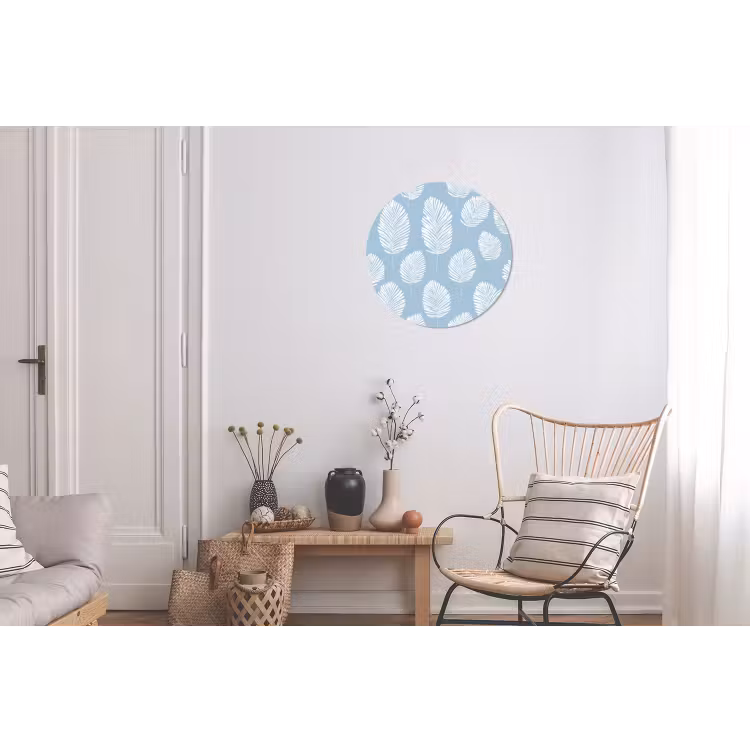 Palmbladeren - Naadloos - Patroon - Pastelblauw Wandcirkel aluminium klein 190 -woonkamer