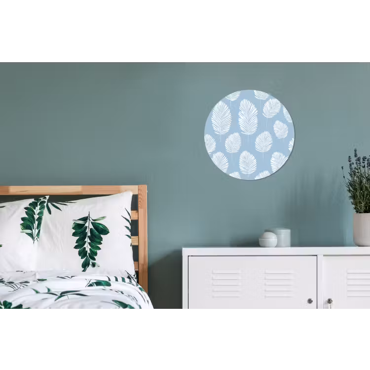 Palmbladeren - Naadloos - Patroon - Pastelblauw Wandcirkel aluminium klein 190 -slaapkamer