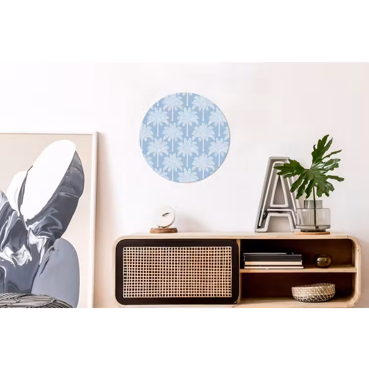 Palmboom - Modern - Blauw Wandcirkel aluminium klein 190 -kantoor