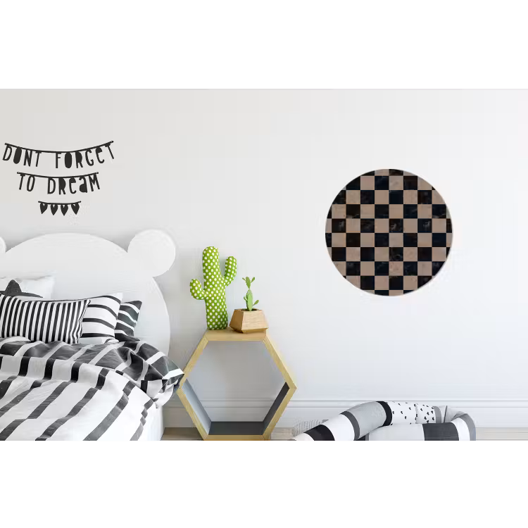 Patroon - Dambord - Marmer Wandcirkel aluminium klein 190 -kinderkamer