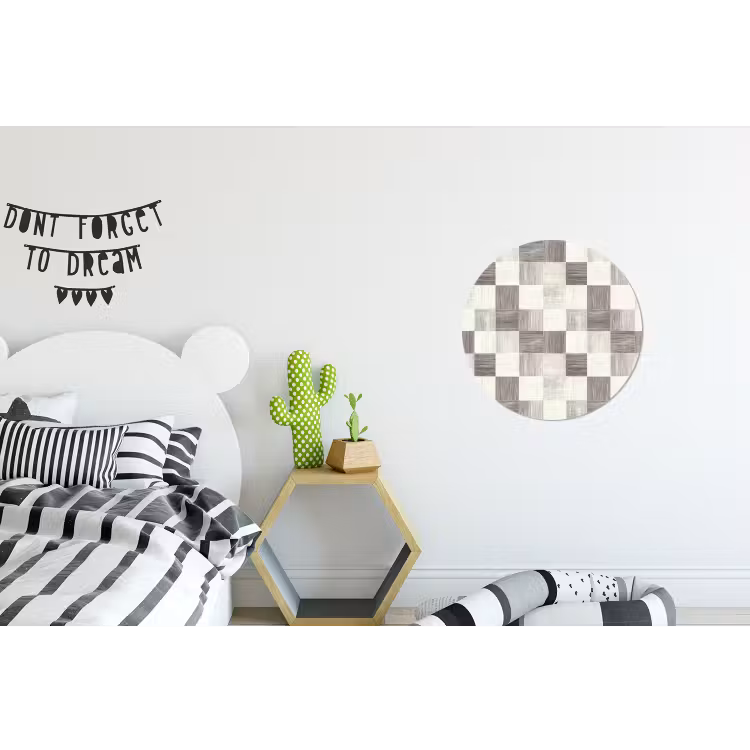 Patroon - Dambord - Houtnerf Wandcirkel aluminium klein 190 -kinderkamer