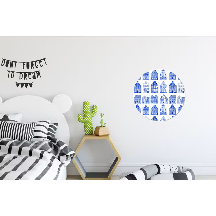 Patroon - Huizen - Blauw Wandcirkel aluminium klein 190 -kinderkamer