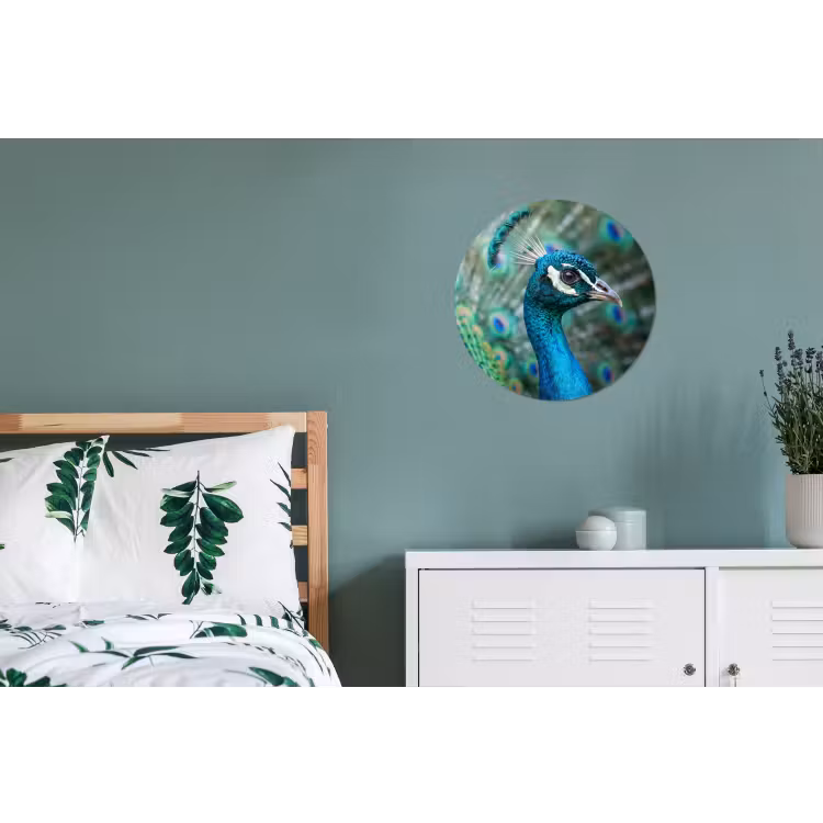 Pauw - Veren - Blauw Wandcirkel aluminium klein -slaapkamer