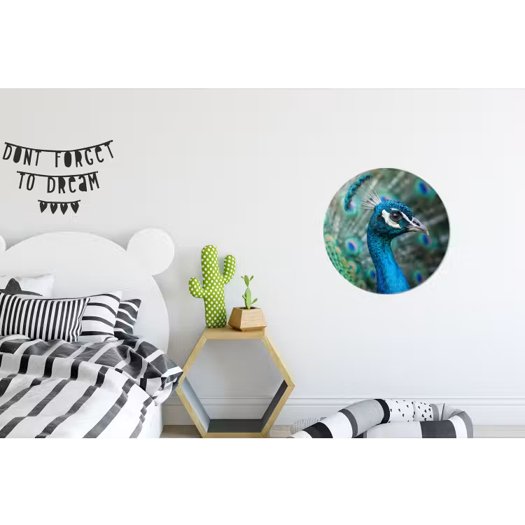 Pauw - Veren - Blauw Wandcirkel aluminium klein -kinderkamer