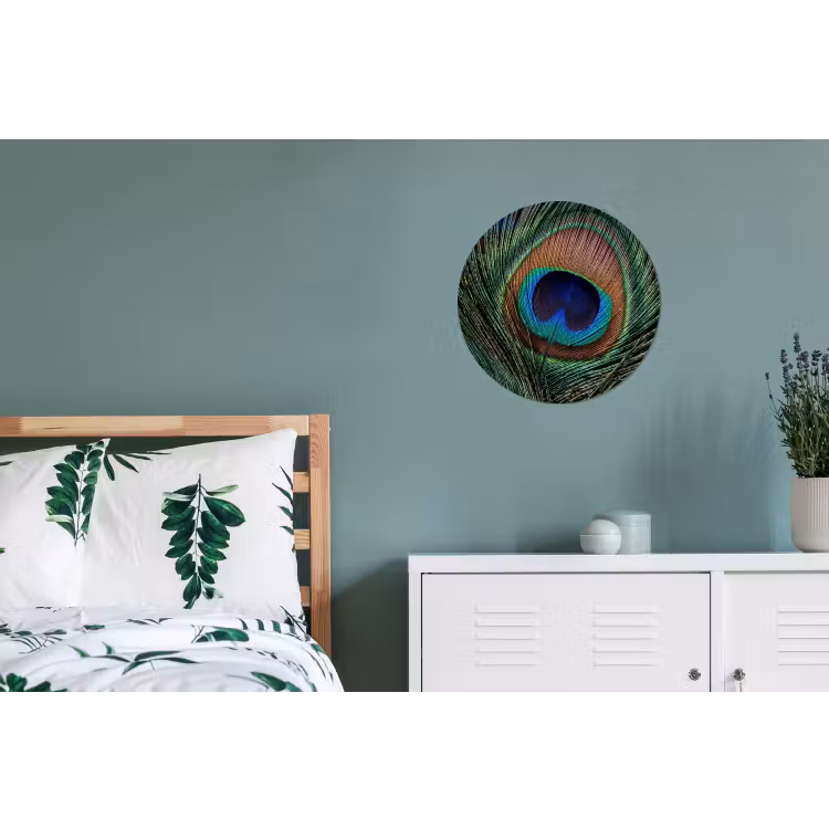 Pauwenveren - Klassiek - Groen Wandcirkel aluminium klein -slaapkamer
