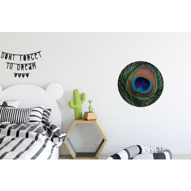 Pauwenveren - Klassiek - Groen Wandcirkel aluminium klein -kinderkamer