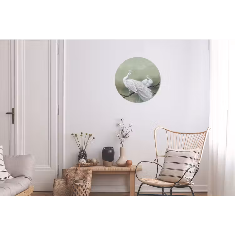 Pauwen - Wit - Natuur - Groen Wandcirkel aluminium klein -woonkamer