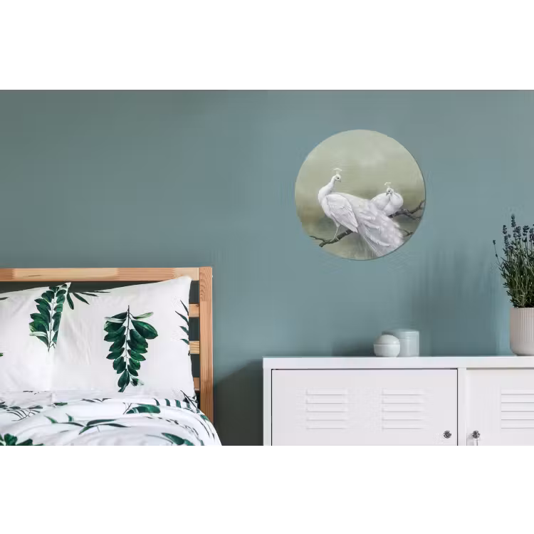 Pauwen - Wit - Natuur - Groen Wandcirkel aluminium klein -slaapkamer