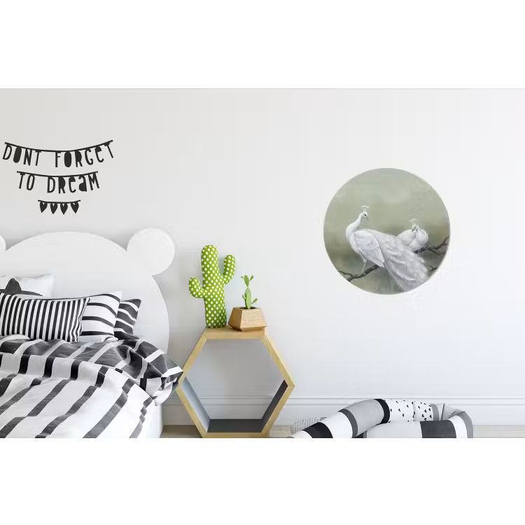 Pauwen - Wit - Natuur - Groen Wandcirkel aluminium klein -kinderkamer