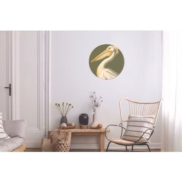 Pelikaan - Wit - Vogel - Klassiek - Natuur Wandcirkel aluminium klein -woonkamer