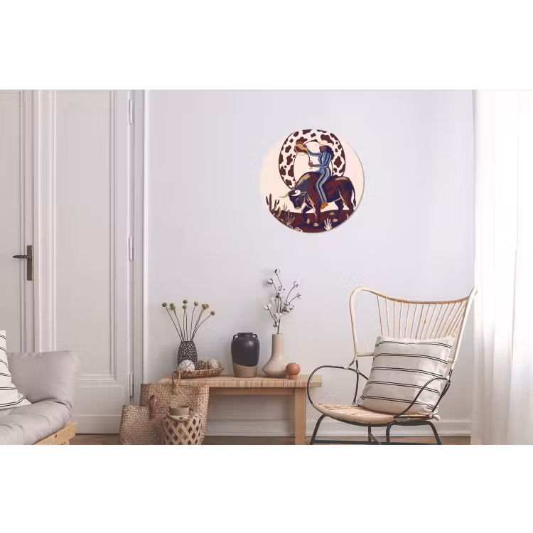 Mensen - Dieren - Cowboy - Abstract - Kleurrijk Wandcirkel aluminium klein -woonkamer
