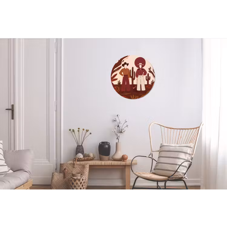Mensen - Cowboykleding - Westerse stijl - Illustratie - Bruin Wandcirkel aluminium klein -woonkamer