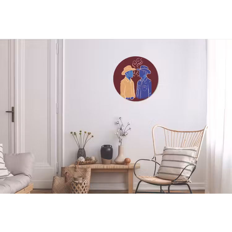 Mensen - Profiel - Sigaret - Abstract - Kunst Wandcirkel aluminium klein -woonkamer