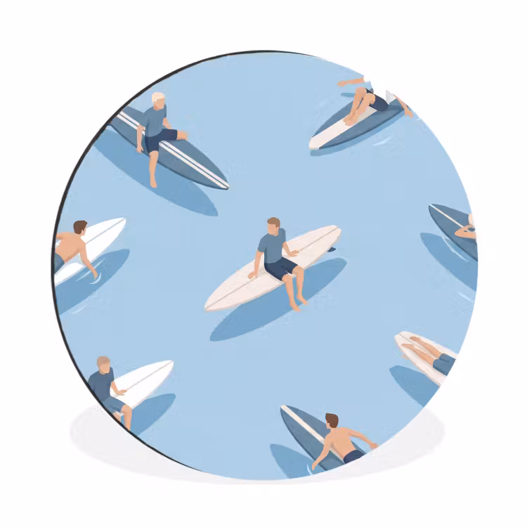 Mensen - Surfen - Water - Zomer - Illustratie Wandcirkel aluminium klein -3d