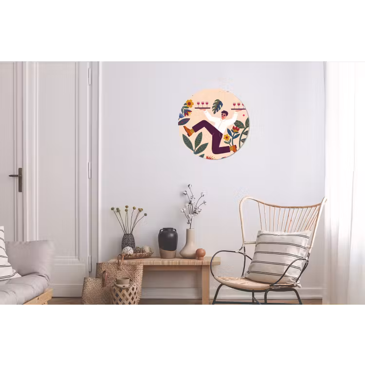 Mensen - Dienblad - Eten - Modern - Kleurrijk Wandcirkel aluminium klein -woonkamer