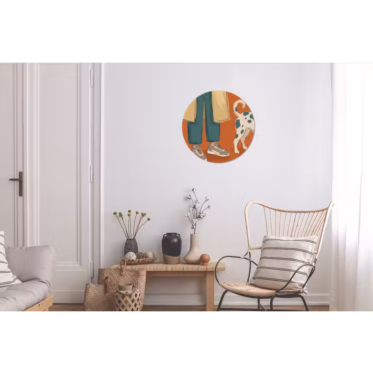 Persoon - Hond - Dieren - Illustratie - Modern Wandcirkel aluminium klein -woonkamer