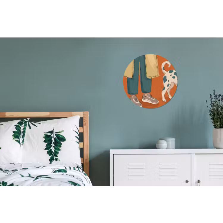 Persoon - Hond - Dieren - Illustratie - Modern Wandcirkel aluminium klein -slaapkamer