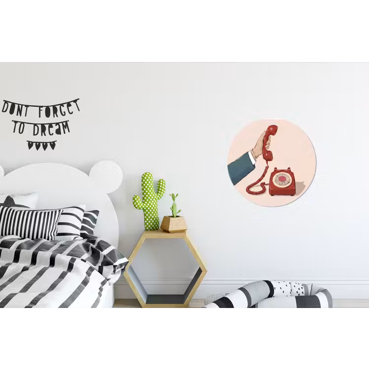 Telefoon - Hand - Vintage - Communicatie - Rood Wandcirkel aluminium klein -kinderkamer