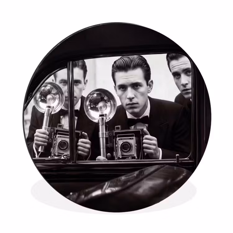 Fotograaf - Camera - Vintage - Journalistiek - Zwart-wit Wandcirkel aluminium klein -3d