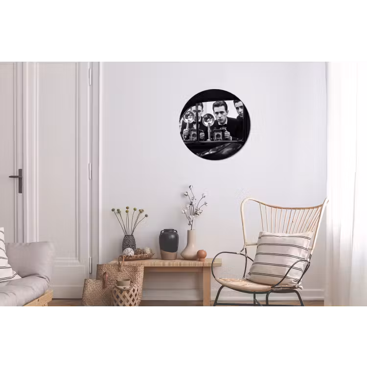Fotograaf - Camera - Vintage - Journalistiek - Zwart-wit Wandcirkel aluminium klein -woonkamer