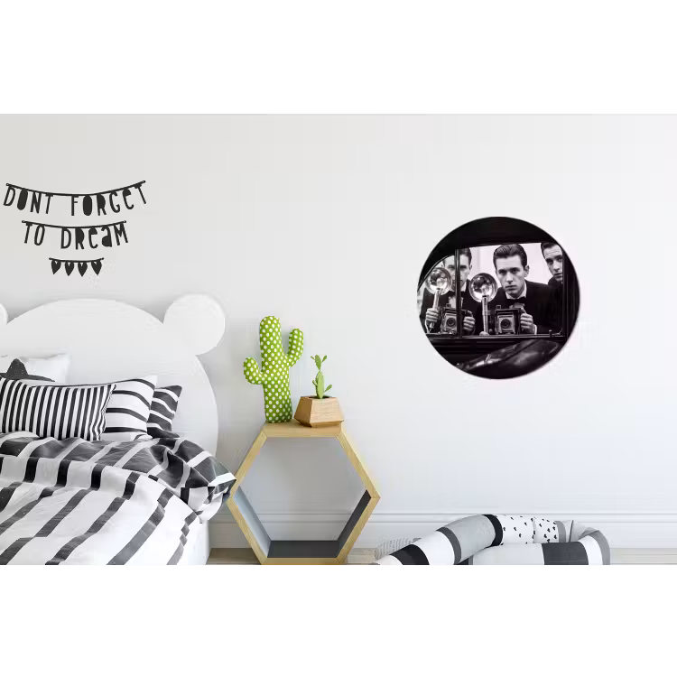 Fotograaf - Camera - Vintage - Journalistiek - Zwart-wit Wandcirkel aluminium klein -kinderkamer