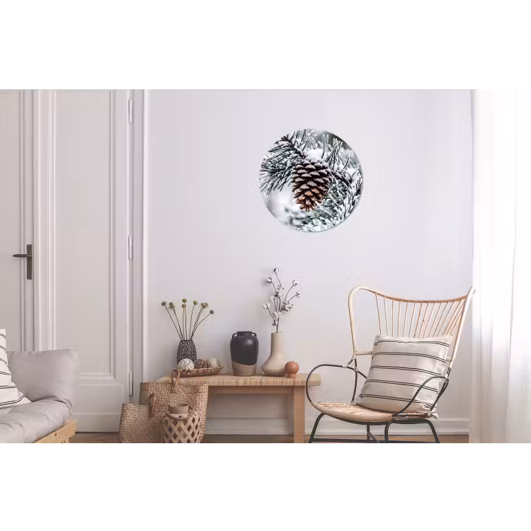 Dennenappel - Tak - Sneeuw - Winter - Sfeervol Wandcirkel aluminium klein -woonkamer