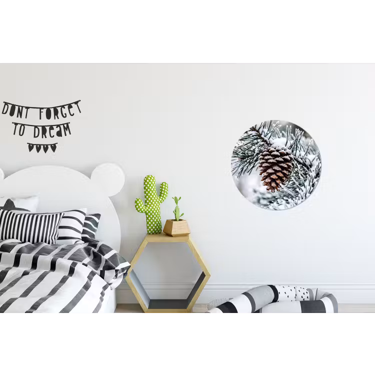 Dennenappel - Tak - Sneeuw - Winter - Sfeervol Wandcirkel aluminium klein -kinderkamer
