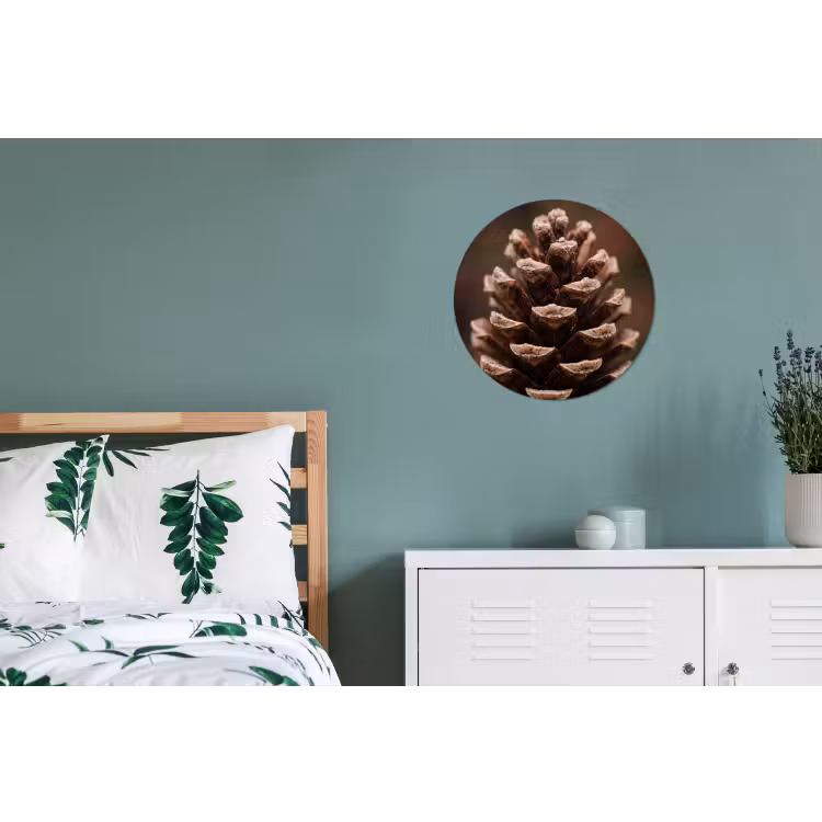 Dennenappel - Bos - Herfst - Bruin - Sfeervol Wandcirkel aluminium klein -slaapkamer