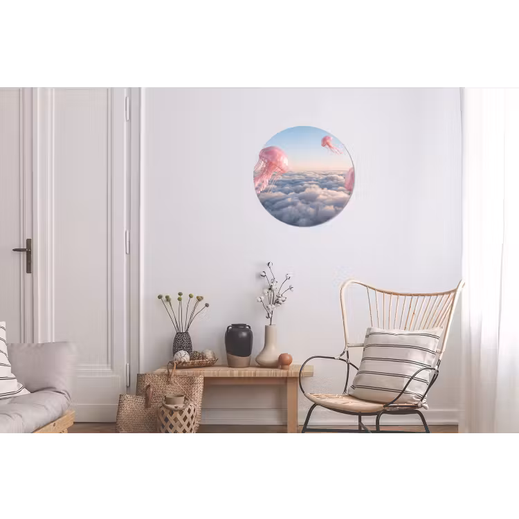 Wall circle - Aluminum - Pink Animal - Clouds - Roze dier - Wolken Wandcirkel aluminium klein