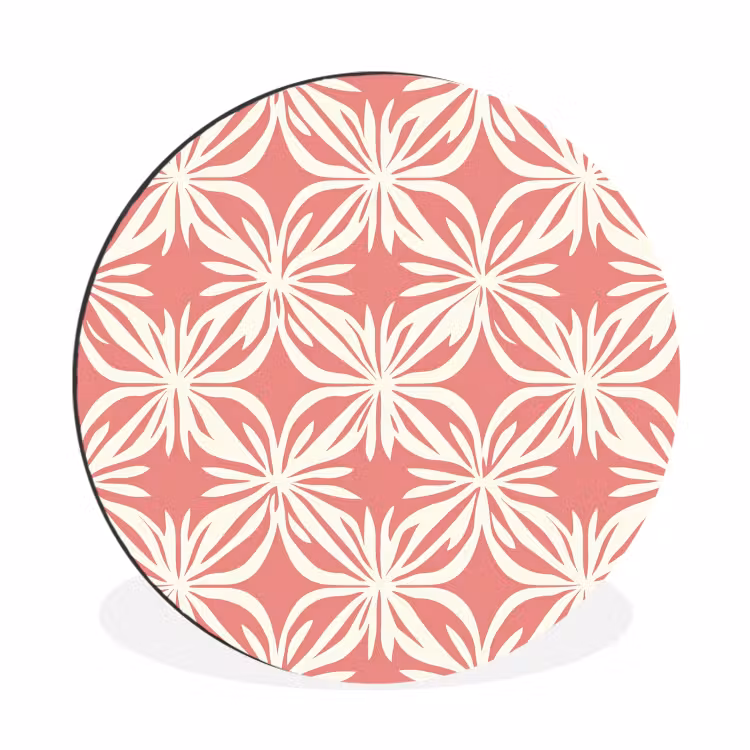 Roze - Bloemenmotief - Wit - Modern Wandcirkel aluminium klein 190 -3d