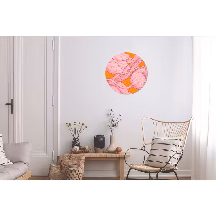 Wall circle - Aluminum - Pink Flowers - Modern - Roze bloemen - Modern Wandcirkel aluminium klein
