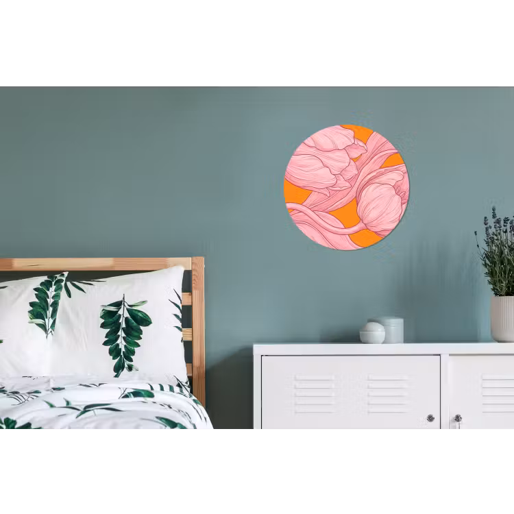 Wall circle - Aluminum - Pink Flowers - Modern - Roze bloemen - Modern Wandcirkel aluminium klein