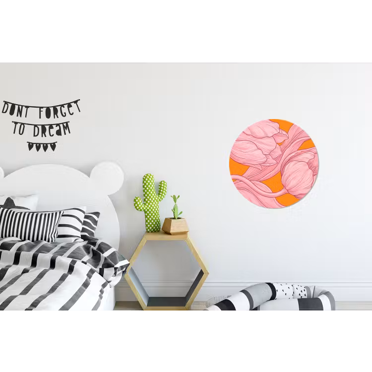 Wall circle - Aluminum - Pink Flowers - Modern - Roze bloemen - Modern Wandcirkel aluminium klein
