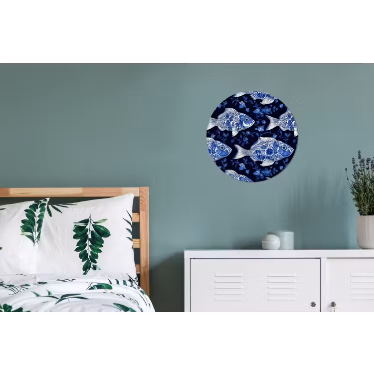 Vissen - Bloemen - Blauw Wandcirkel aluminium klein 190 -slaapkamer