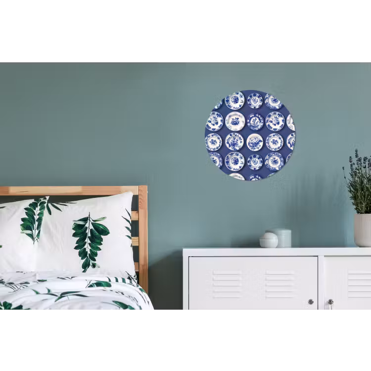 Borden - Floraal - Blauw Wandcirkel aluminium klein 190 -slaapkamer