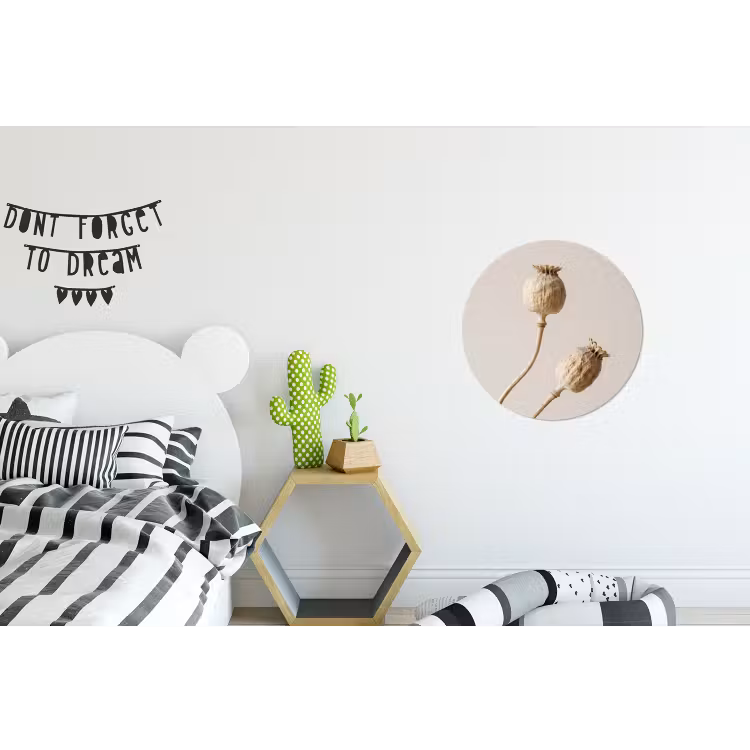 Papaverbollen - Droogbloemen - Minimalistisch - Beige - Rustig Wandcirkel aluminium klein -kinderkamer