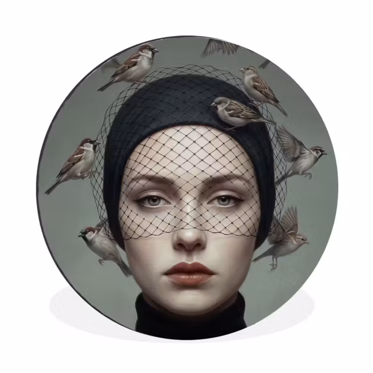 Portret - Vogels - Zwart Wandcirkel aluminium klein -3d