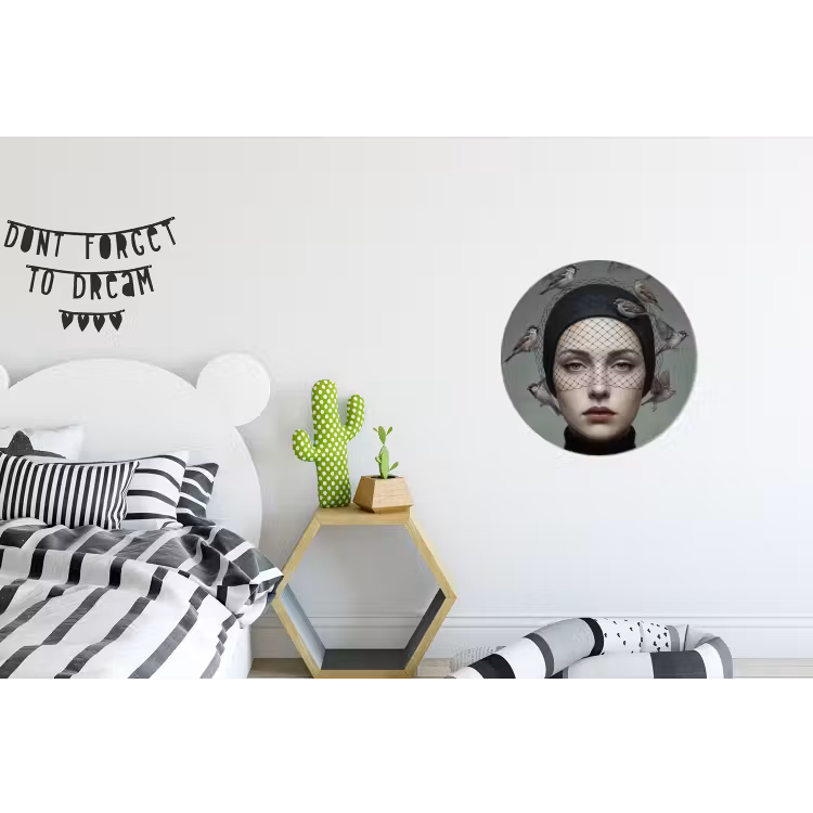 Portret - Vogels - Zwart Wandcirkel aluminium klein -kinderkamer