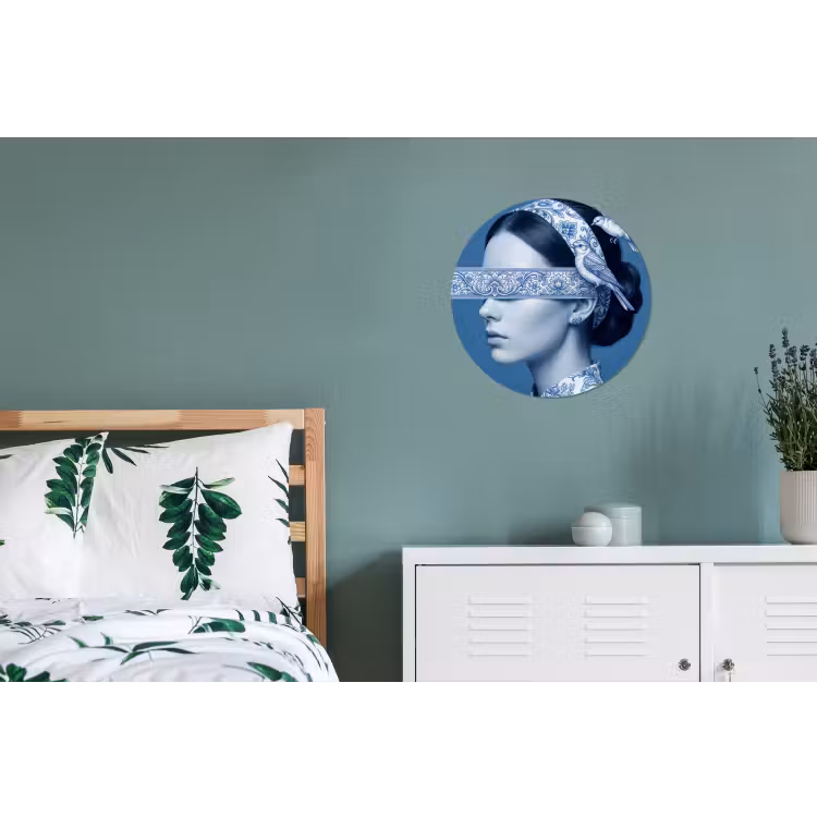 Portret - Klassiek - Wit - Blauw Wandcirkel aluminium klein -slaapkamer