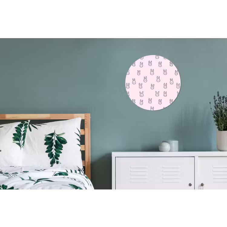 Konijnen - Minimalistisch - Roze Wandcirkel aluminium klein 190 -slaapkamer